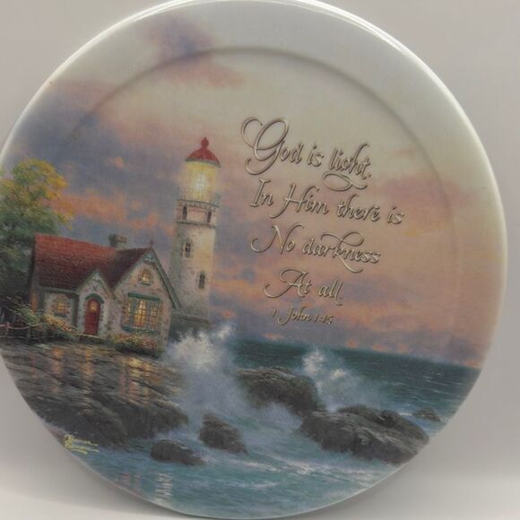 Thomas Kincaid Plate with Lighthouse and Inspirational Quote - Picture 1 of 6